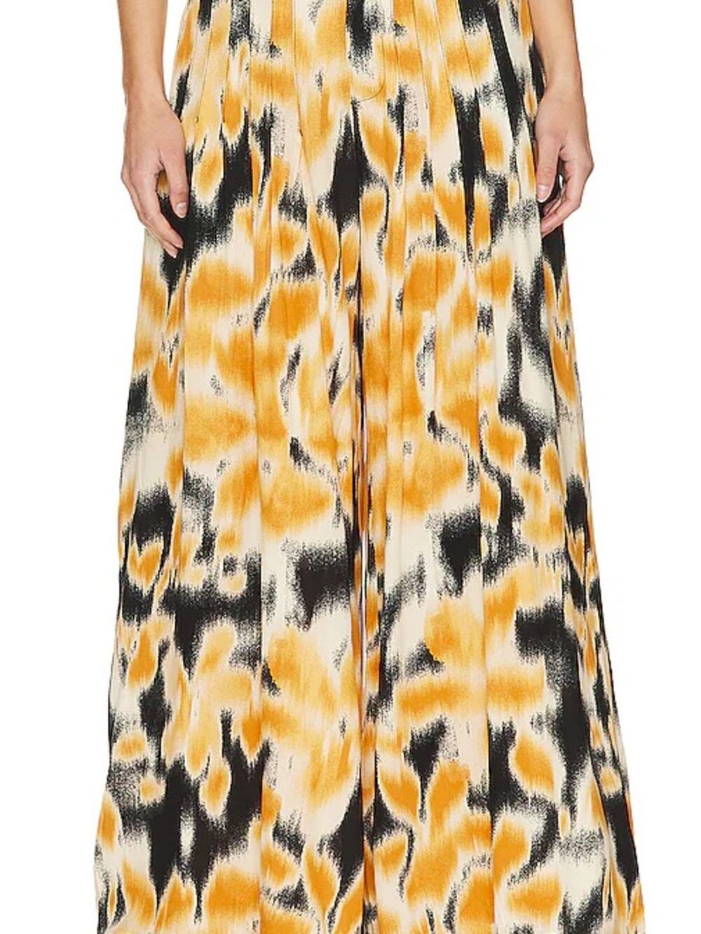 Free People Wide Leg Pants in Yellow Black and Cream Abstract Print